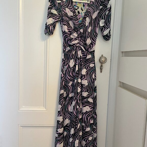 DVF Koren Reversible Mesh Midi Dress XXS Diane von Furstenberg Orchid Print - Picture 4 of 8